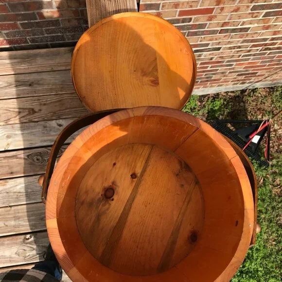Handcrafted Mid Century Basket Bucket Made of Wood Staves Excellent Condition - Picture 3 of 10